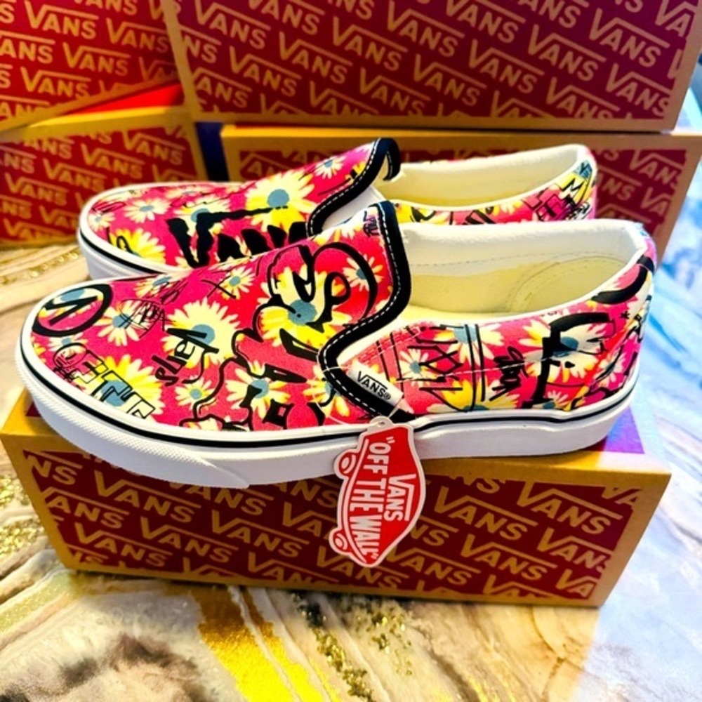 Vans New W / Box Vans Crew Classic Pink Floral Slip On Shoes - Picture 6 of 6